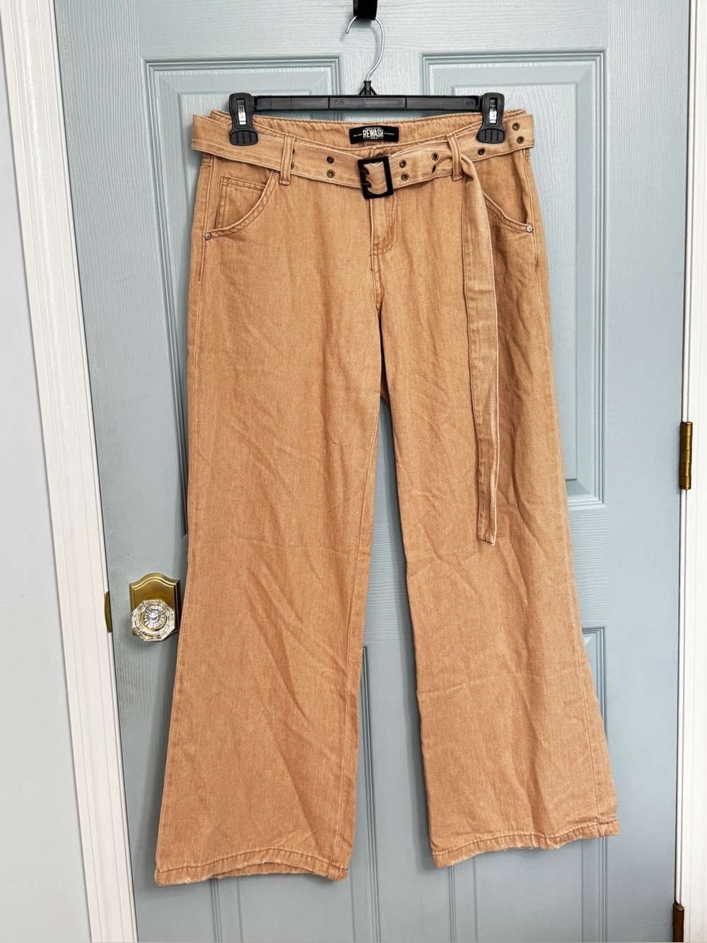 Rewash Sandstone Denim Wide Leg‎ Pants Jeans W Belt 7 28